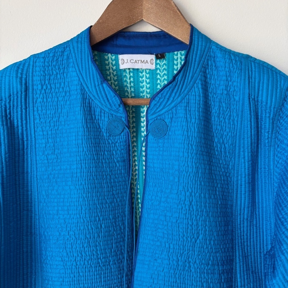 J. Catma Blue Quilted Silk Longline Jacket Large Artisan-Made - Picture 2 of 7